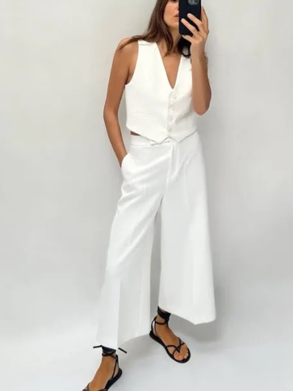 Zara White Vest & Trousers Set